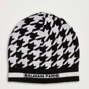 New Sold out Authentic BALMAINWool And Velvet Toque In Houndstooth​​​​
